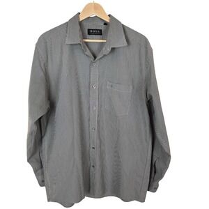 BOSS Hugo Boss Mens Dress Shirt 17 34/35‎ Black Micro Check Long Sleeve Office
